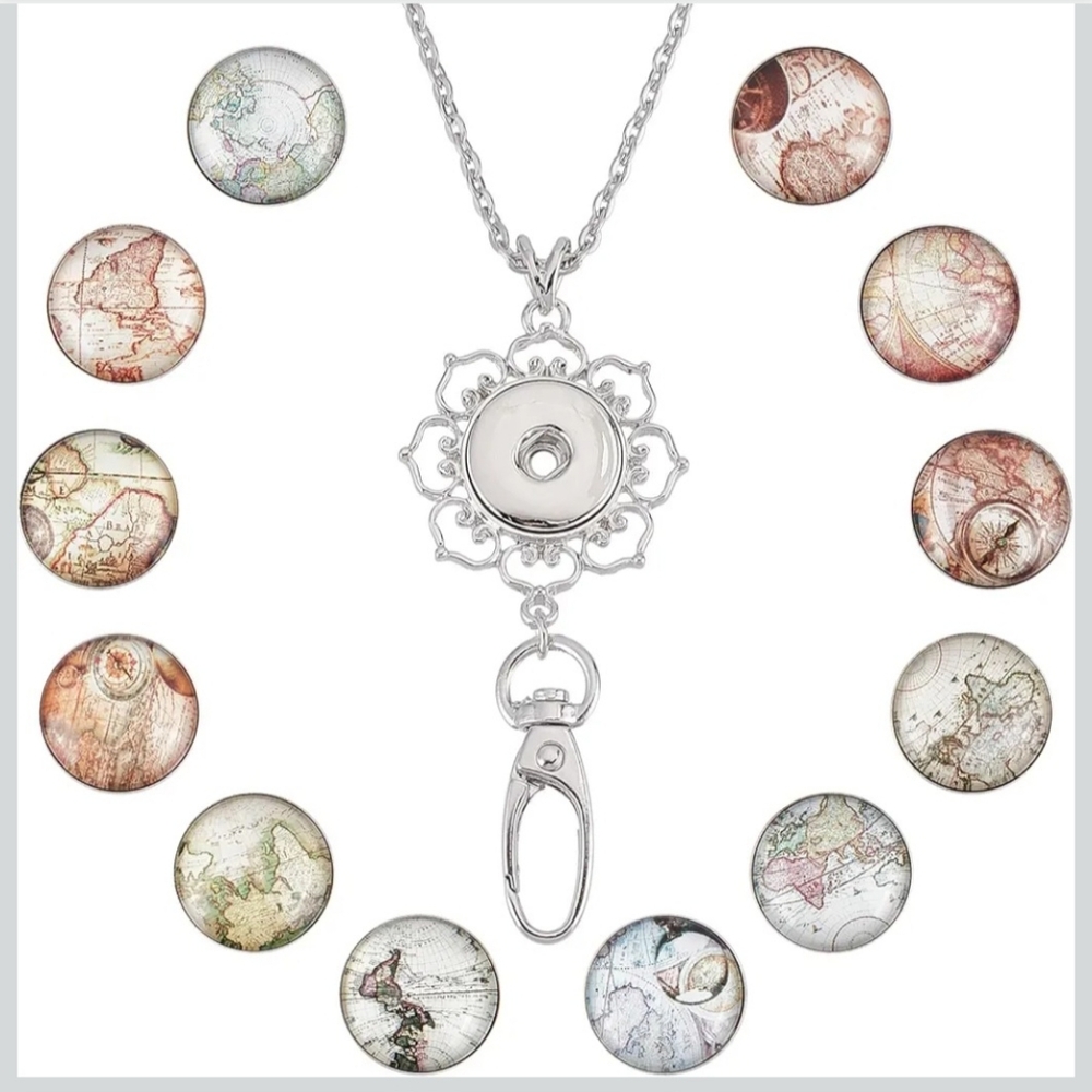 12 Map snaps for snap jewelry & Necklace Lanyard